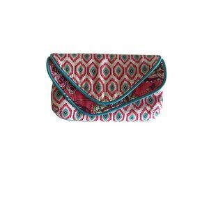 Vera Bradley Ikat Red/Teal Fabric Coin Purse Zippered Pocket & Magnetic Closure